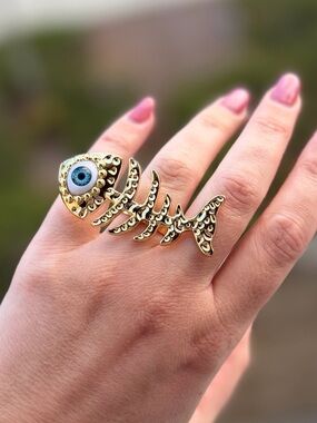 Fishbone Evil Eye Statement Ring